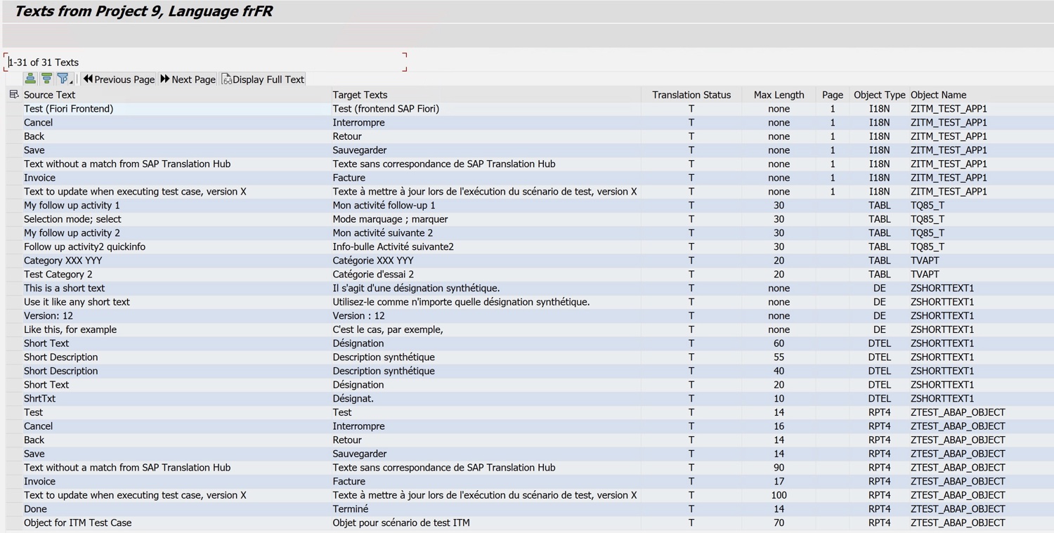 Displaying texts in a project
