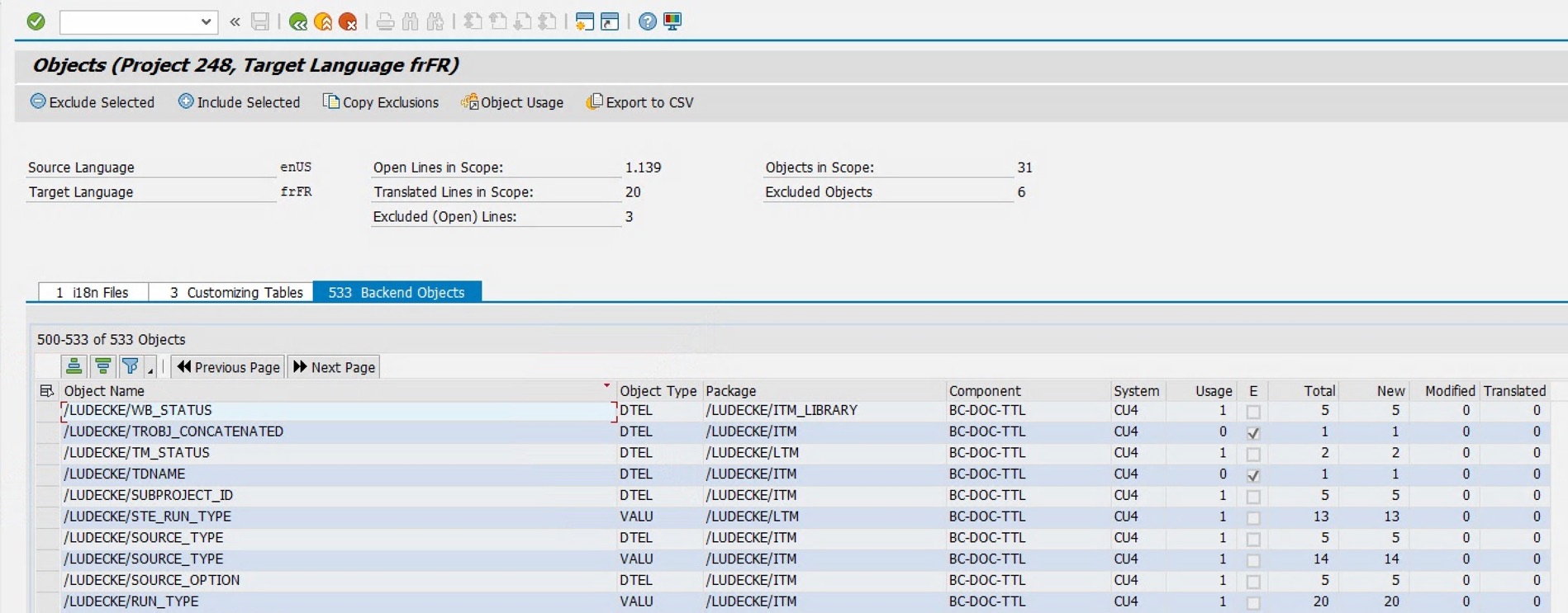 i18n Translation Manager shows you the objects in your project.